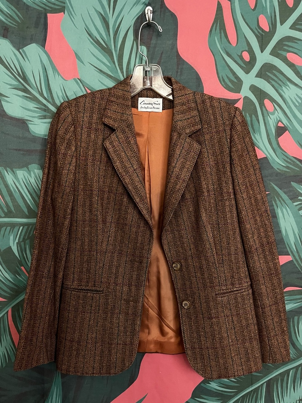 Classic Women's Brown Herringbone Blazer Jacket